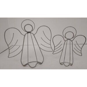 Angel Decor- 2 Silver Tone Metal Wire Angels- Vintage 1990's